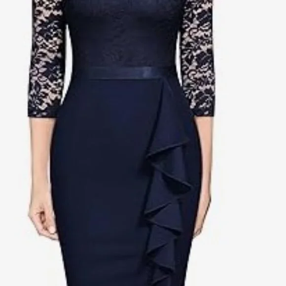 Miusol Lace Ruffle Style Cocktail Mini Blue Dress - Picture 7 of 8